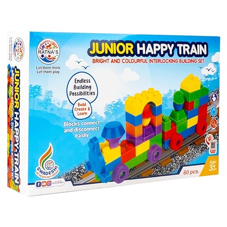 Ratna's Happy Train Junior Construction Set for Kids - 60 Pcs - Multicolor