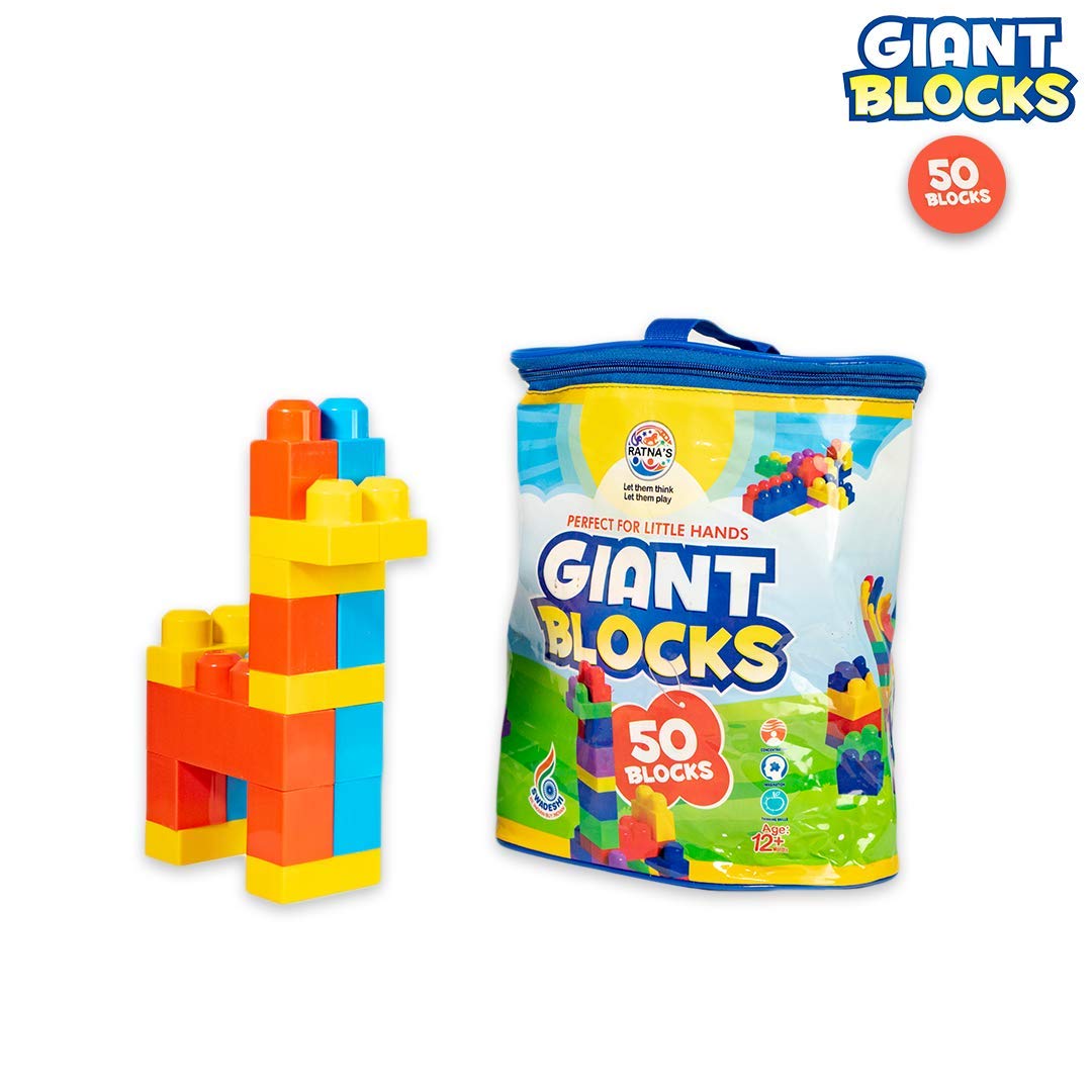 Ratns's Giant Blocks 50 Pcs Big Building Bag with Big Building Blocks, Building Toys for Toddlers