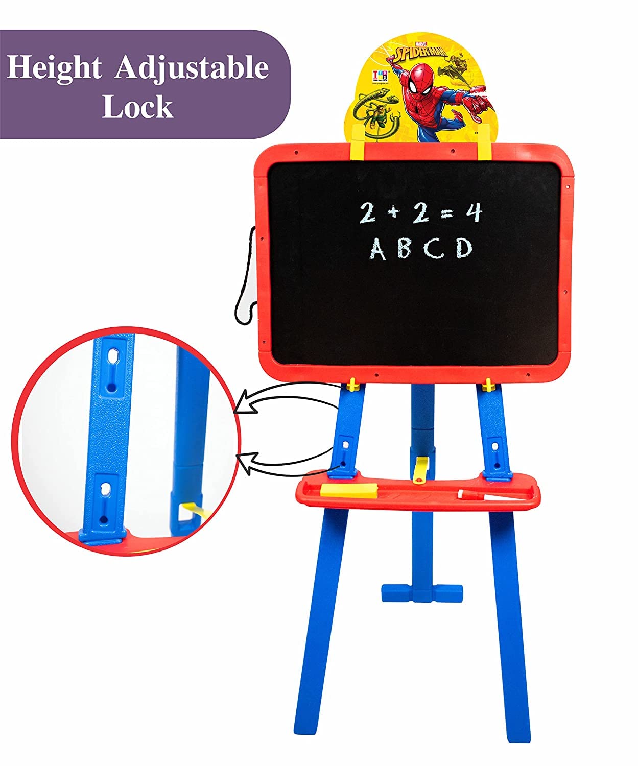 Itoys Spiderman Kids 5 in 1 Easel with Double-Sided Whiteboard & Chalkboard Standing Easel with Numbers and Other Accessories for Kids and Toddlers