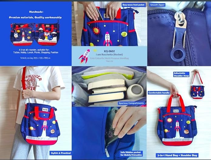 Kawaii-Q Accessories Space Rocket Astronaut Theme Multipurpose Bags – Activity Bag for Kids, Waterproof Sling Bag