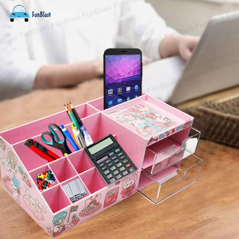 Desk Organizer Stationery Storage Stand, Pen & Pencil Holder - Stylish Stationery Organizer Box with DIY Stickers