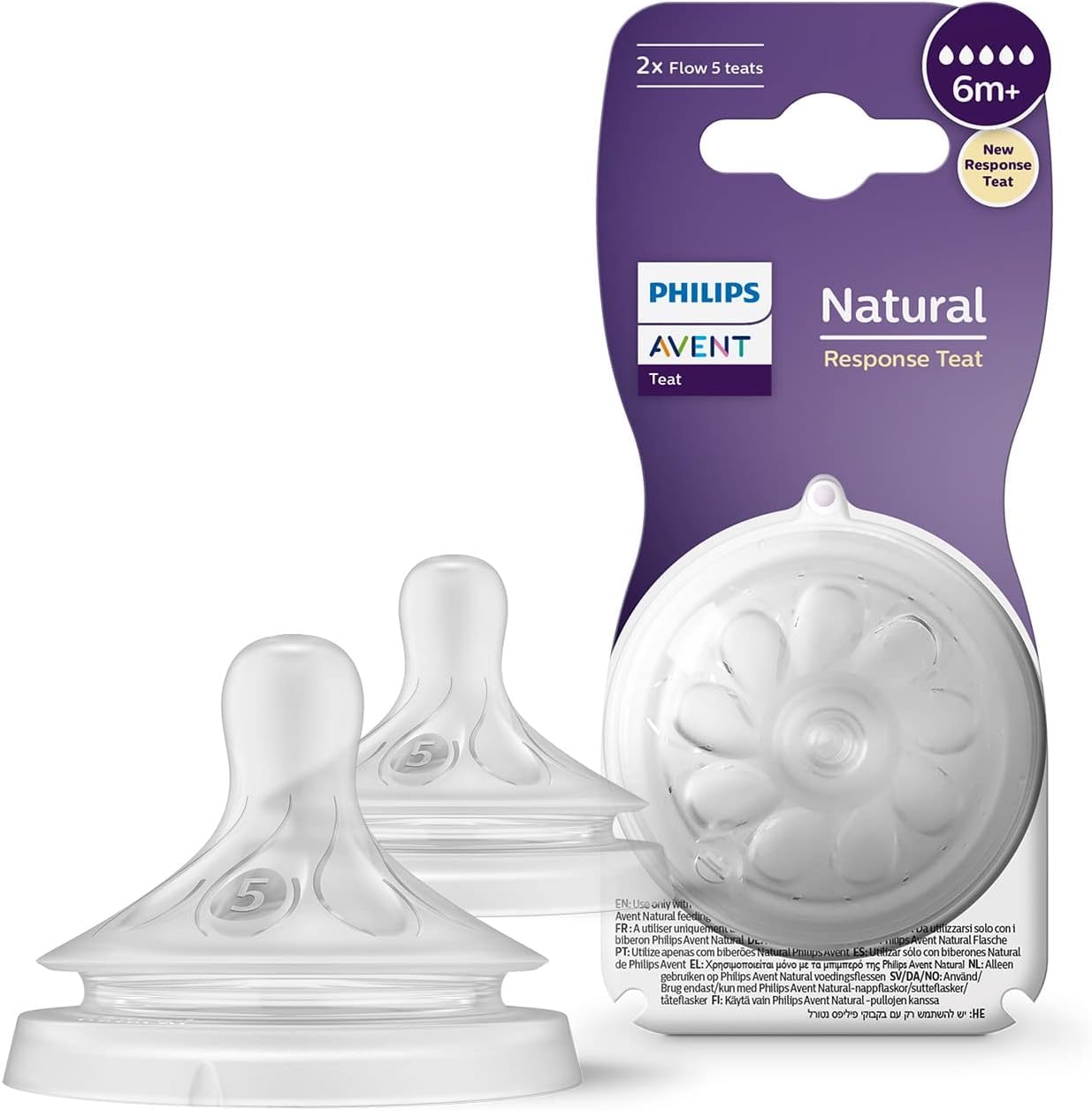 Philips Avent (6M+) Natural Response Bottle Teat - 2 x Baby Bottle Flow Teats for Babies Aged | SCF044/27 | SCY965/02 ( Cordlife )