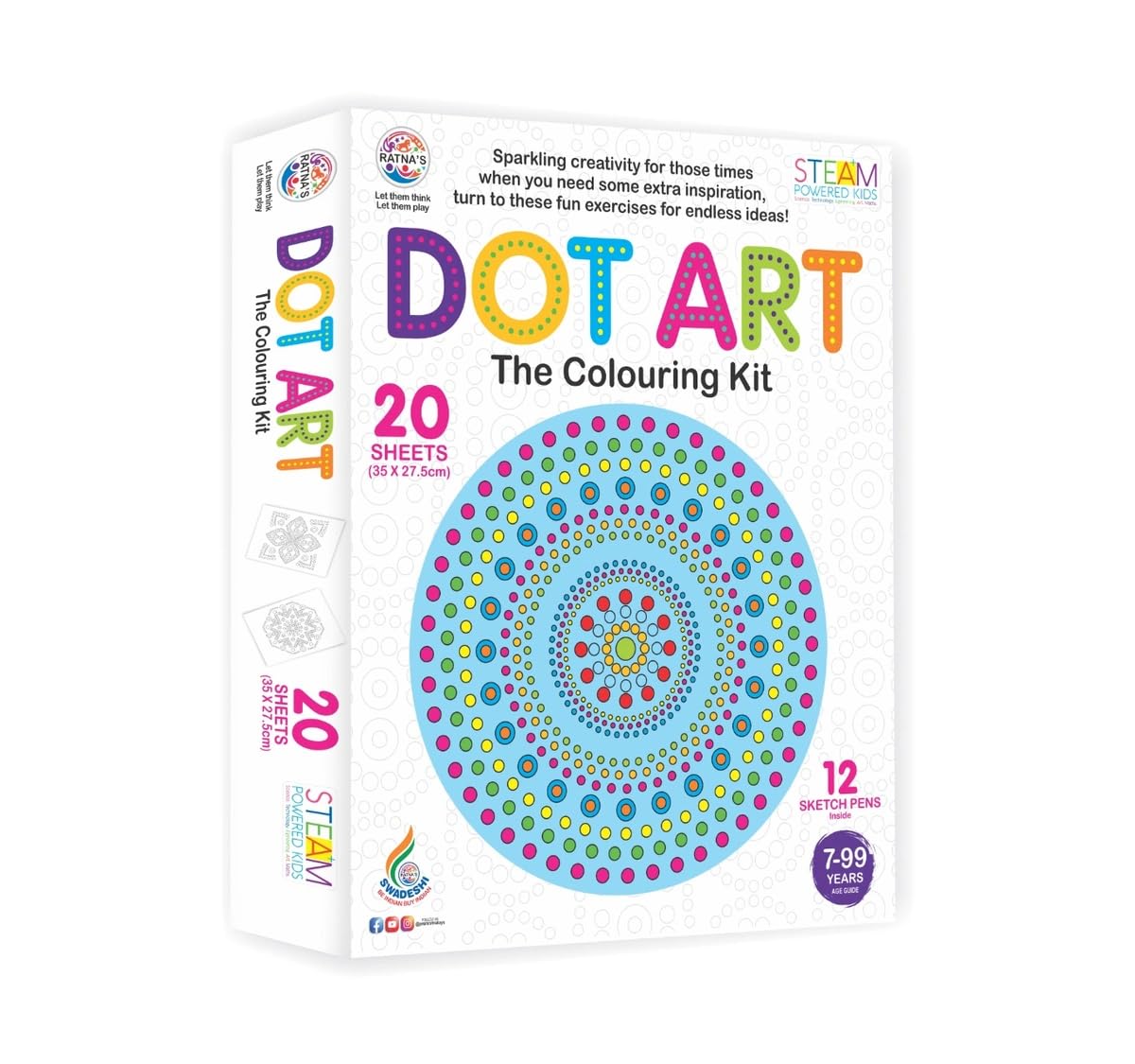 Ratna's Dot Art Colouring Kit with 12 Sketch Pens for Kids
