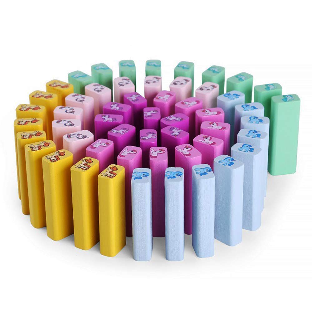 Wooden Unicorn/Dinosaur Tower Game: Tumbling Blocks Set with 54 Pieces