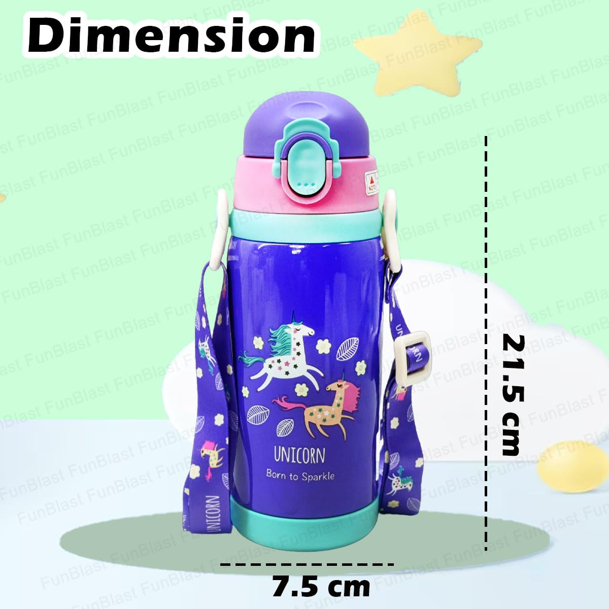 Unicorn Theme Hot & Cold Water Bottle for Kids – Double Walled Thermos Flask Vacuum Insulated Stainless Steel Bottle – Dual Cap Bottle with Straw & Wide Mouth Cap (450 ML)