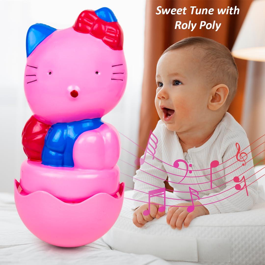 Ratna's Cute Kitty Roly Poly Push and Shake Wobbling Bell Sounds Musical Rattle Toy for Babies & Toddlers