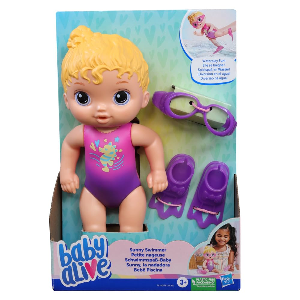 Hasbro Baby Alive Sunny Swimmer Doll, 10-Inch Water Baby Dolls for Kids