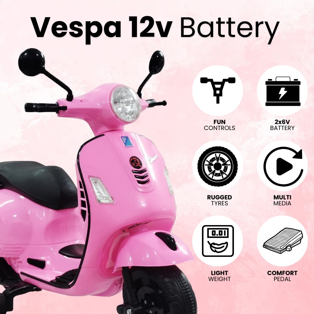 Battery Operated Rechargeable 12v | Ride-On Scooter | for Girls and Boys | Pink | 3 Years+