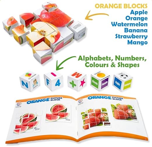 RATNA'S 5 in 1 Educational Orange Fruit Picture Blocks for Kids - Multicolor
