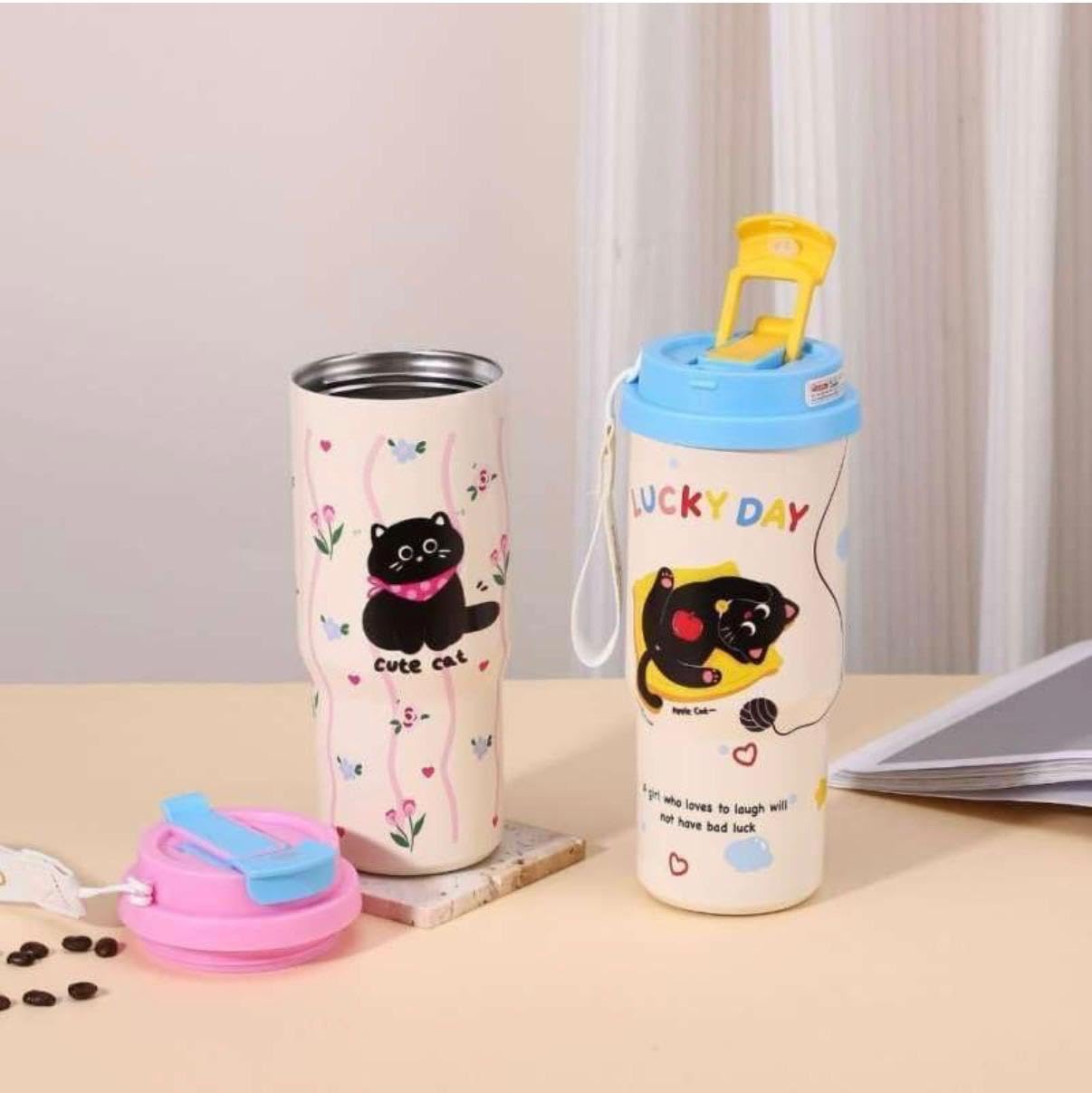 Cute Sipper Tumbler 700 ml | 316 Stainless Steel BPA Free Sipper for Girls & Kids | Aesthetic Leak Proof Travel Coffee Mug with Straw