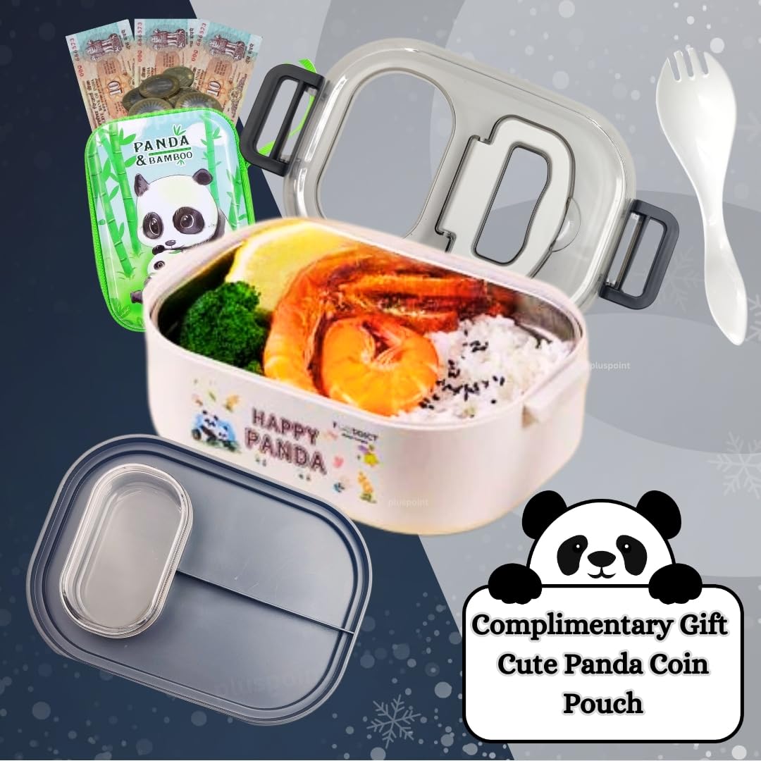 Panda Theme Lunch Box for Kids, Tiffin Box with Spoon and Coin Pouch, Lunch Box for School Kids, Lunch Box, Air-Tight Lunch Box, Insulated Lunch Box