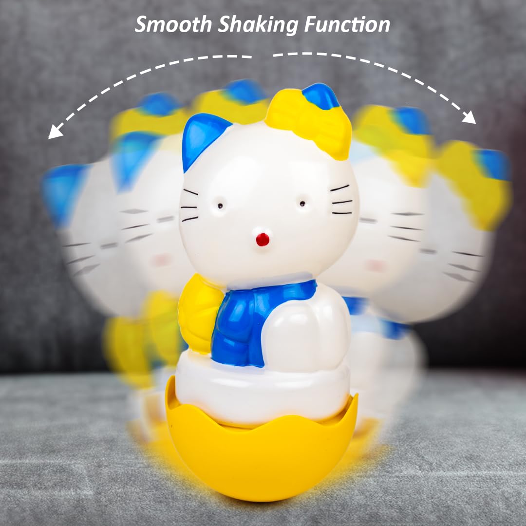Ratna's Cute Kitty Roly Poly Push and Shake Wobbling Bell Sounds Musical Rattle Toy for Babies & Toddlers