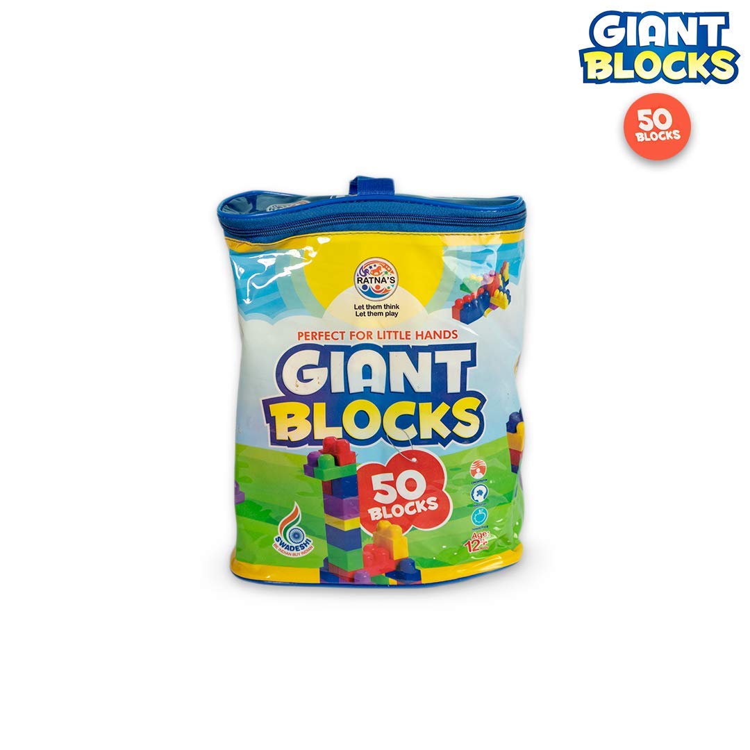 Ratns's Giant Blocks 50 Pcs Big Building Bag with Big Building Blocks, Building Toys for Toddlers