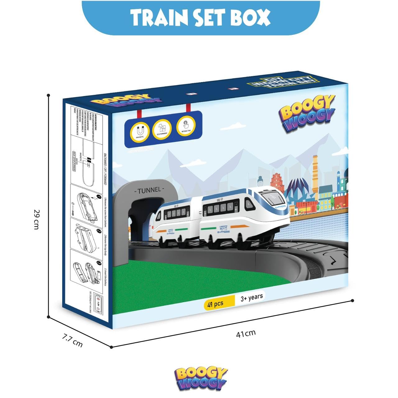 Boogy Woogy Indian City Train Magnetic Connectors DIY Assembly Battery-Powered Track Car Set for Kids - 49pcs