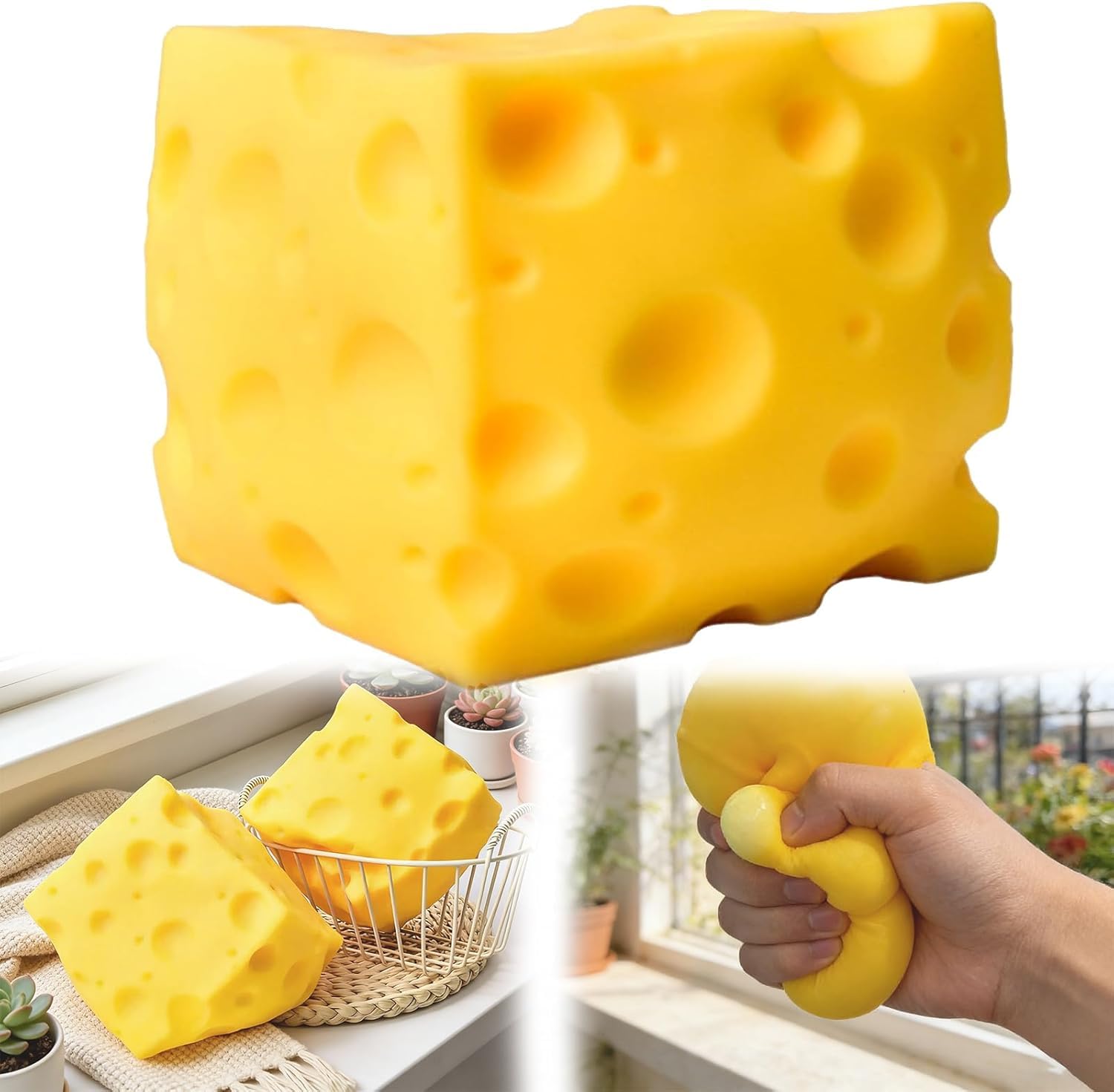 Cheese Squishy, Soft Cheese Squishy Stress Relief Block, Cheese Squeeze Stress Toy, Portable Decompression Sensory Toy, Anxiety Relief Calming Fidget Toy for Adults Office Home Travel