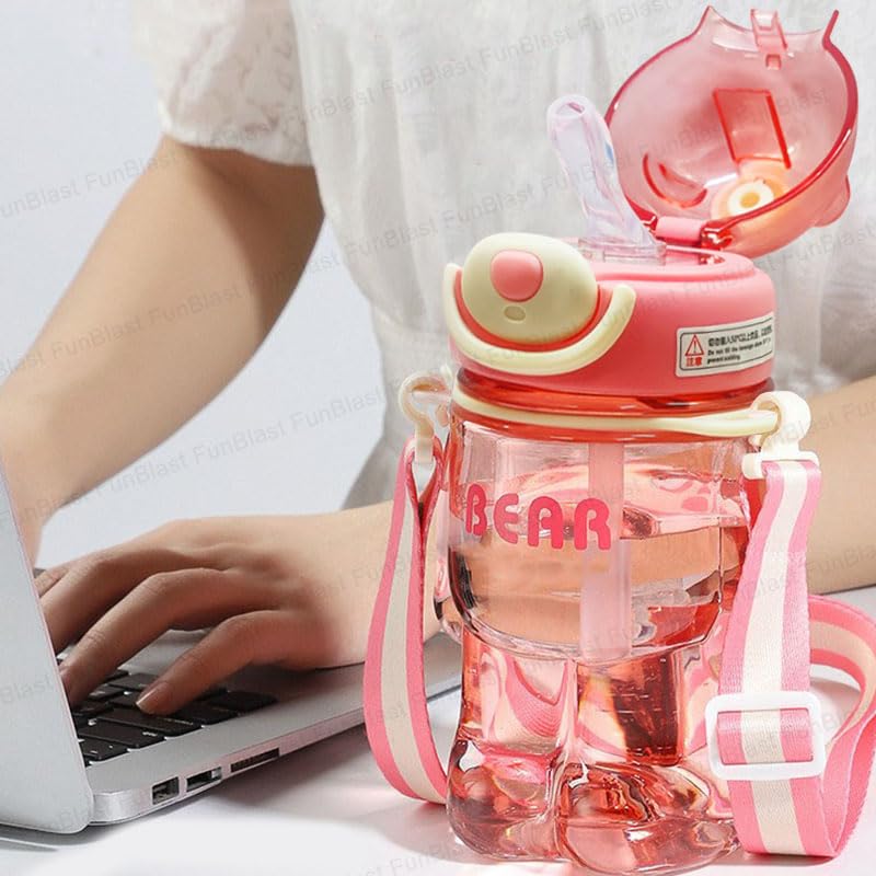 Water Bottle for Kids, Animal Theme Bottle for Kids, 800 ML Cute Design Water Bottle with Sipper and Strap, Anti-leak Cartoon Kids Water Bottle for Kids