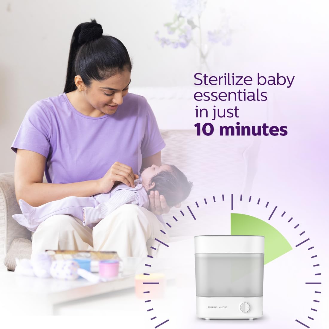 Philips Avent Advance Bottle Sterilizer SCF291/00 : 10-Minute Cycle, Natural Steam Sterilization, 6-Bottle Capacity ( Cordlife )