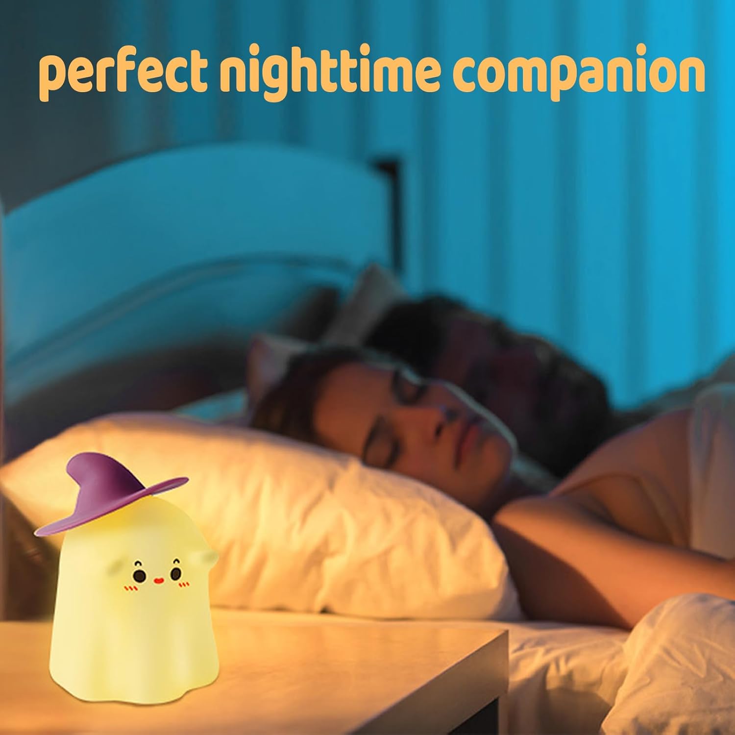 Halloween Ghost Night Light Squishy Silicone | 3-Level Dimmable LED Rechargeable Touch Lamp with Timer Function for Bedroom & Office