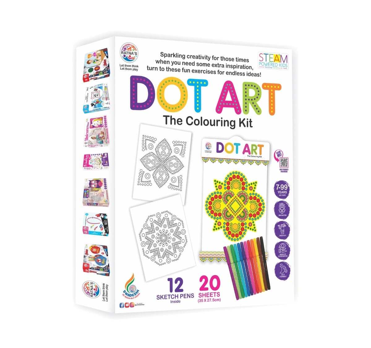 Ratna's Dot Art Colouring Kit with 12 Sketch Pens for Kids