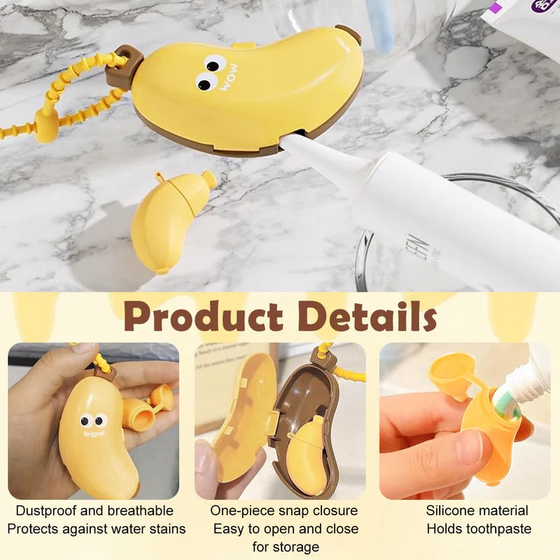 Cots and Cuddles Cute Banana Shape Toothbrush and Toothpaste Holder for Kids Home & Travel use 1pc