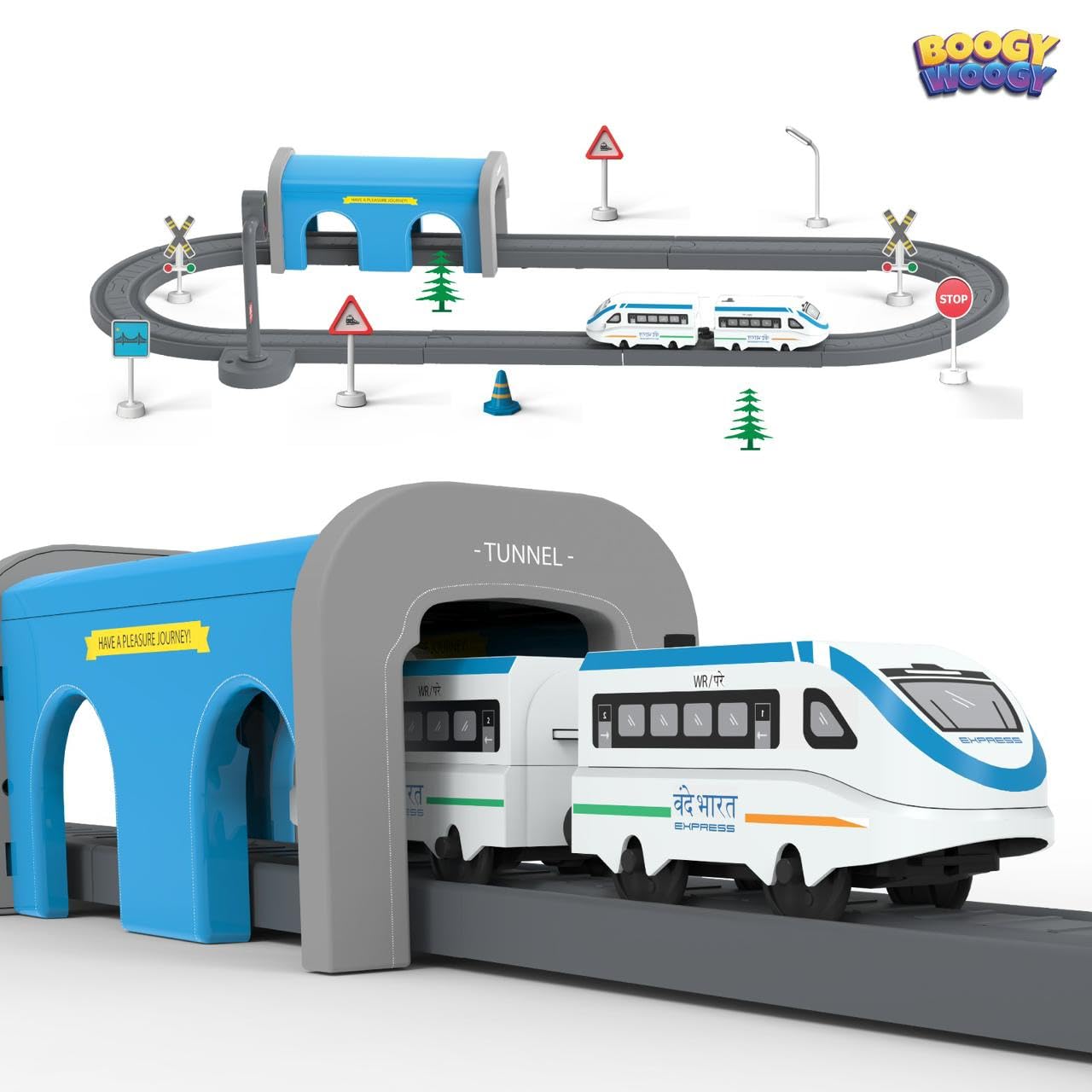 Boogy Woogy Indian City Train Magnetic Connectors DIY Assembly Battery-Powered Track Car Set for Kids - 49pcs