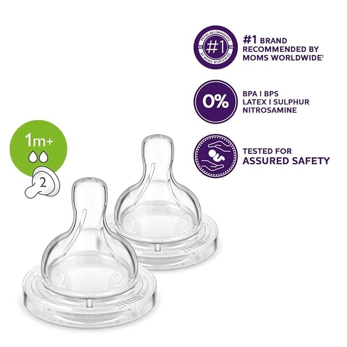 Philips Avent (1M+) Classic Teat 2 Holes Slow Flow - 2 Pieces| SCF632/27 | SCY762/02 ( Cordlife )