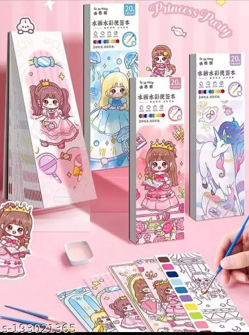 Watercolor Coloring Book, 2 in 1 Painting and Drawing Book with Paint Brush, DIY Bookmark for Kids, Magic Water Book for Kids, 20 Sheets Painting Book for Kids