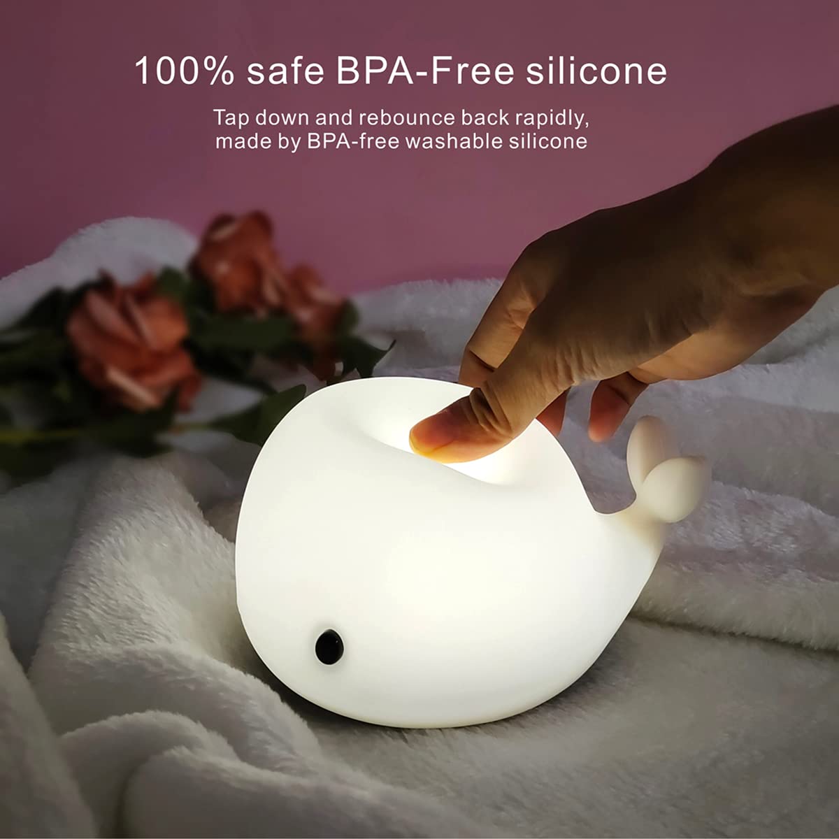 Kids Night Light Cute Dolphin ,Silicone Nursery Lamp for Baby and Toddler, Animal Night Light for Boys and Girls, Squishy Night Light for Bedroom, Cute Night Light for Kids Room