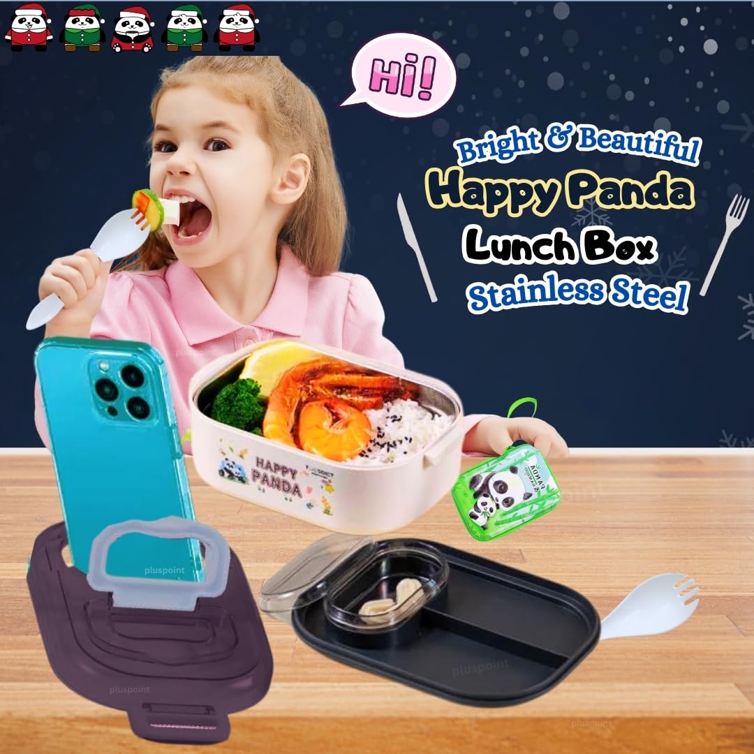Panda Theme Lunch Box for Kids, Tiffin Box with Spoon and Coin Pouch, Lunch Box for School Kids, Lunch Box, Air-Tight Lunch Box, Insulated Lunch Box