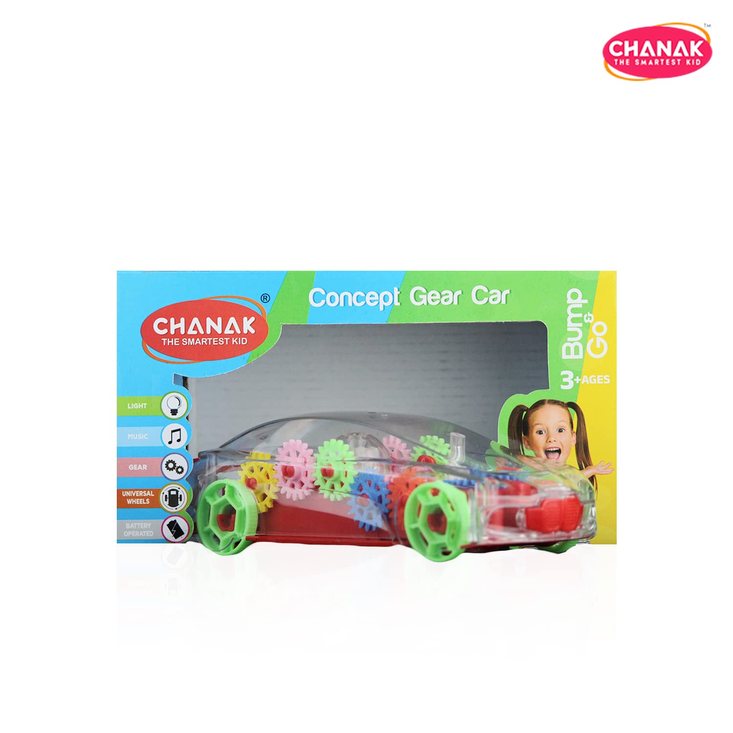 Chanak Transparent Gear Car for Kids | Concept Gear Car with Music and Light Toy | 3D Concept Plastic Car with 360 Degree Rotation