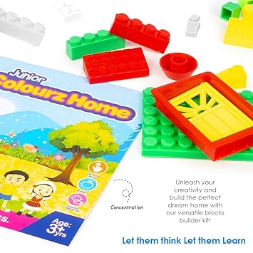 RATNA'S Colourz Home Junior Construction Set with Bright & Colorful Interlocking Blocks for Kids - 60 pcs - Multicolor