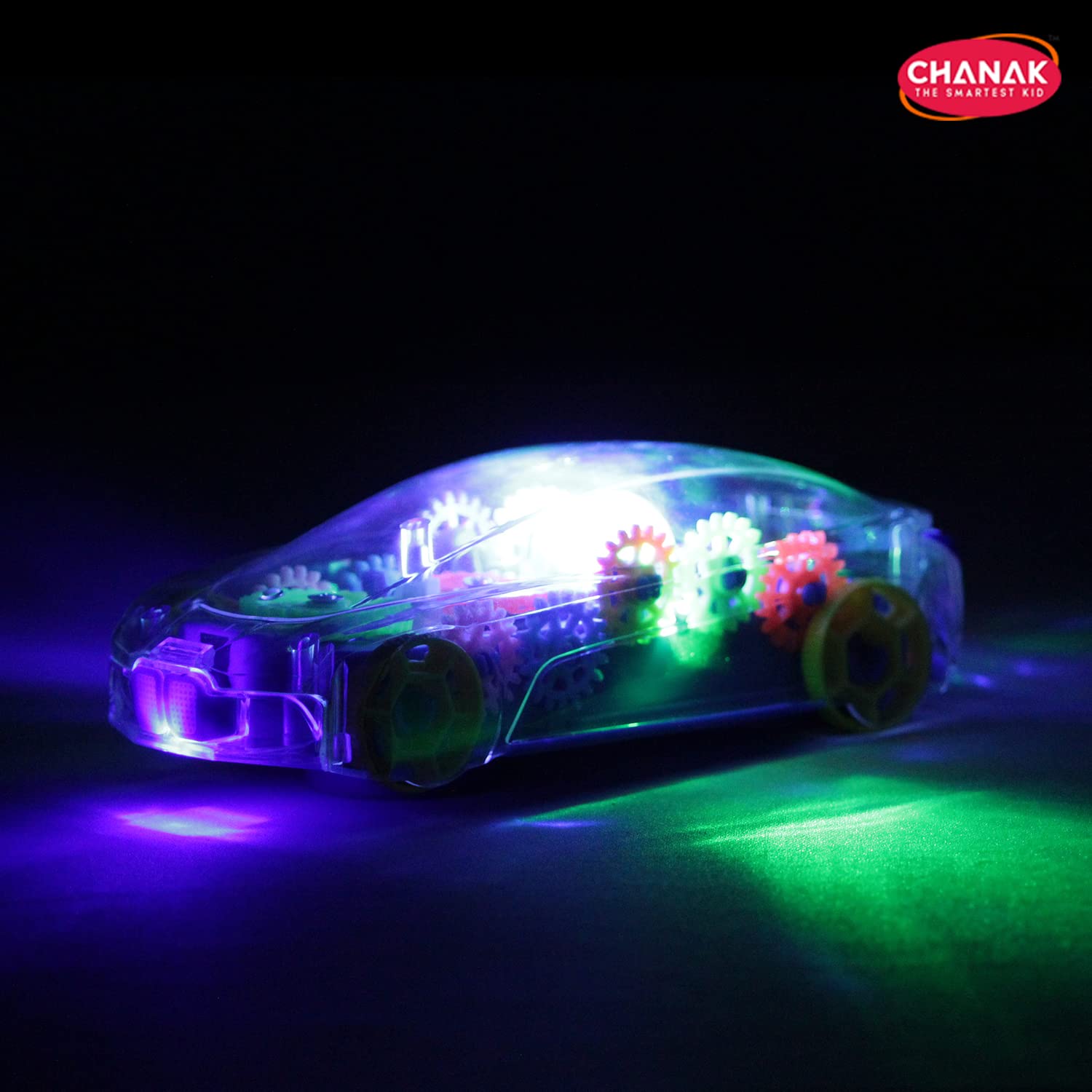 Chanak Transparent Gear Car for Kids | Concept Gear Car with Music and Light Toy | 3D Concept Plastic Car with 360 Degree Rotation