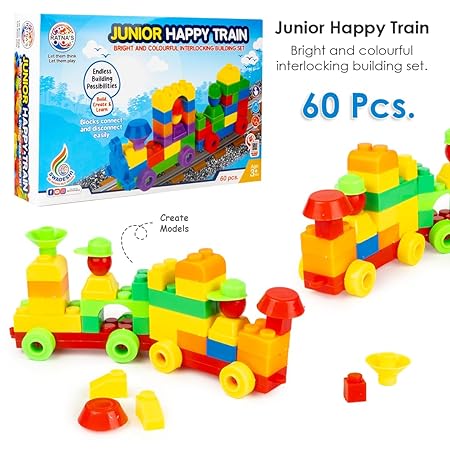 Ratna's Happy Train Junior Construction Set for Kids - 60 Pcs - Multicolor