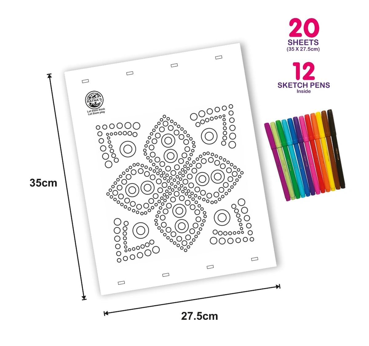 Ratna's Dot Art Colouring Kit with 12 Sketch Pens for Kids
