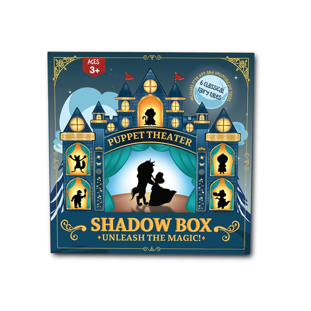 iOTales Shadow Box Fairy Tales – Educational Storytelling & DIY Shadow Puppet Kit for Kids – Classic Fairy Tale Theatre Toy with 30 Puppets | Gifts for Kids