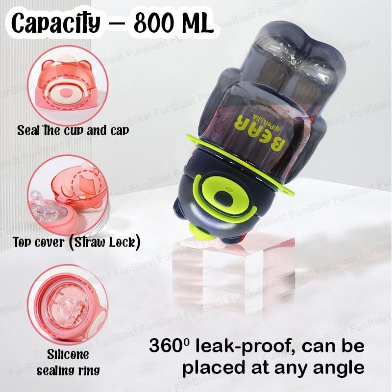 Water Bottle for Kids, Animal Theme Bottle for Kids, 800 ML Cute Design Water Bottle with Sipper and Strap, Anti-leak Cartoon Kids Water Bottle for Kids