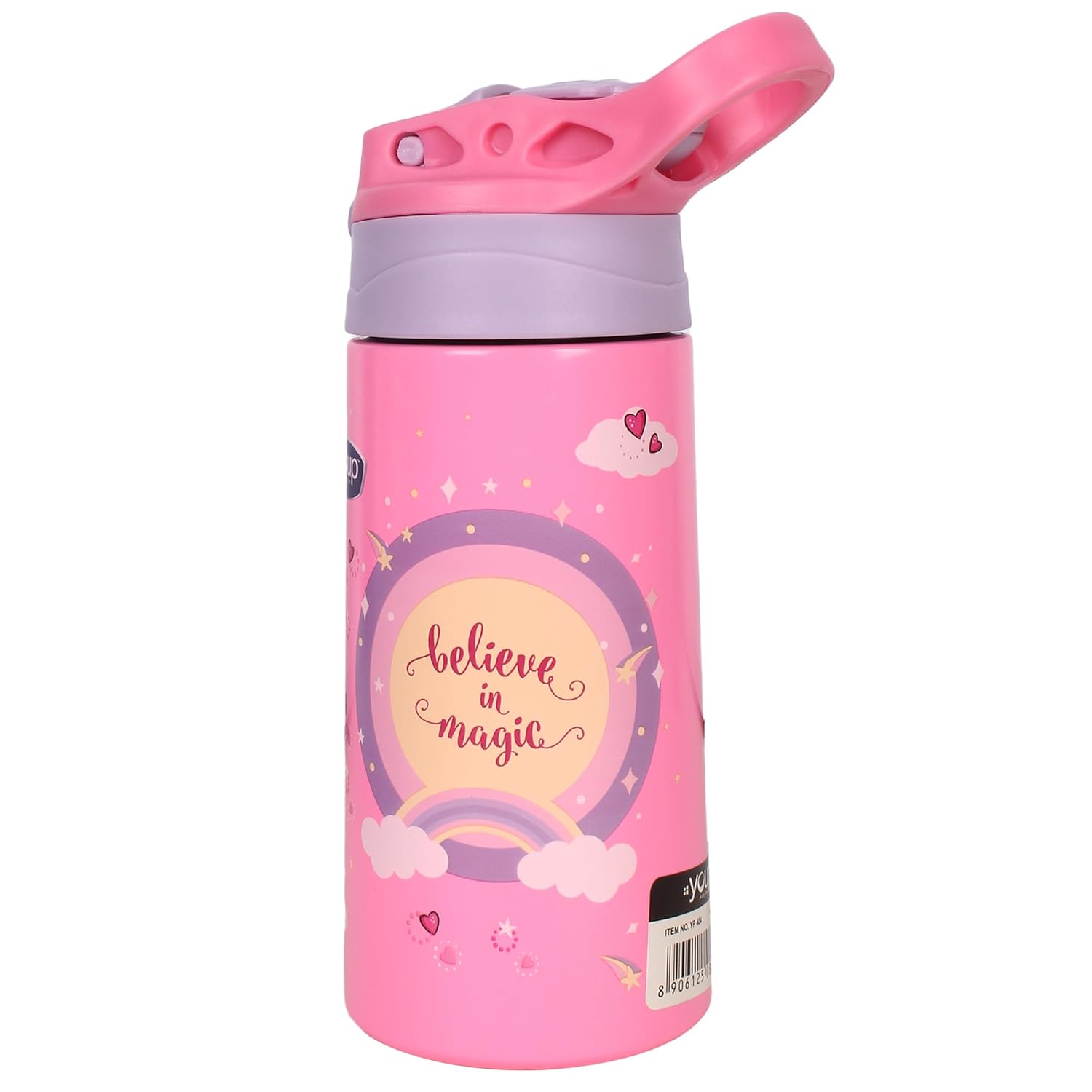 Youp Stainless Steel Insulated Purple Color Unicorn Theme Kids Anti-dust Sipper Bottle Tinkler - 400 ml