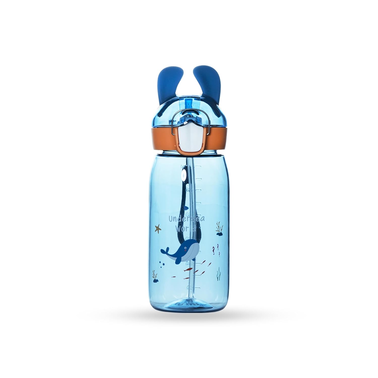 Bunny 550ml Cute and Convenient Cartoon Printed Kids Tritan Water Bottle with Detachable Strap & Straw Lid BPA-Free,Leak-Proof-Perfect for School,Sports and Travel-Blue