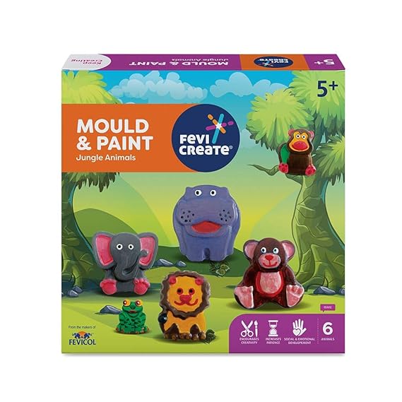 Fevicreate DIY Mould and Paint Jungle Animals Craft kit | Kids DIY Craft 5 Years | DIY Craft and Paint kit