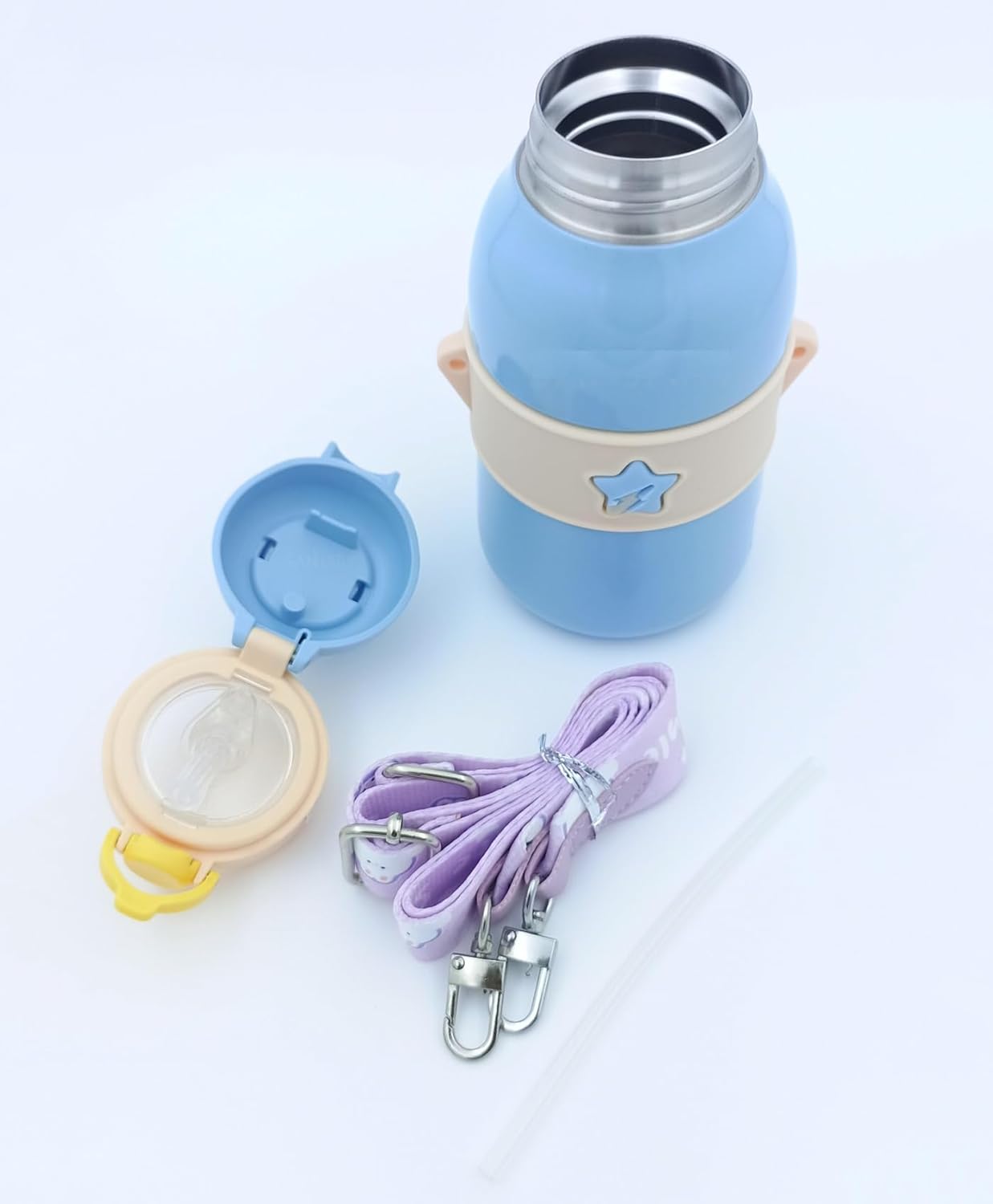 Hot & Cold Double Walled Thermos Flask Vacuum Insulated Stainless Steel Water Bottle for Kids with Straw (490ml)