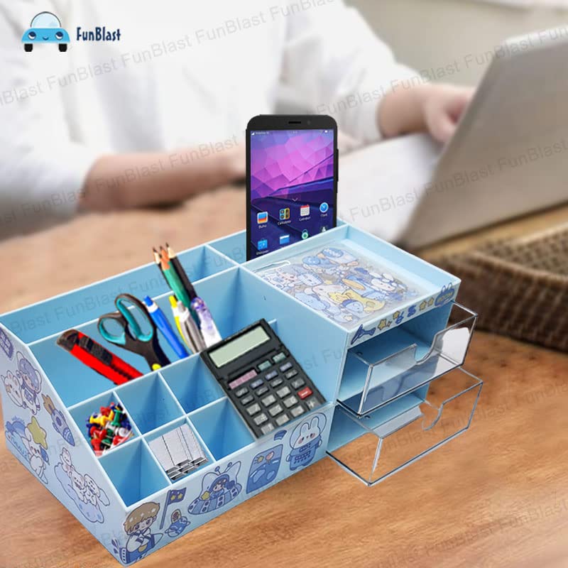 Desk Organizer Stationery Storage Stand, Pen & Pencil Holder - Stylish Stationery Organizer Box with DIY Stickers