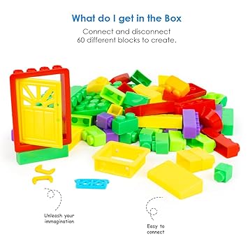 RATNA'S Colourz Home Junior Construction Set with Bright & Colorful Interlocking Blocks for Kids - 60 pcs - Multicolor