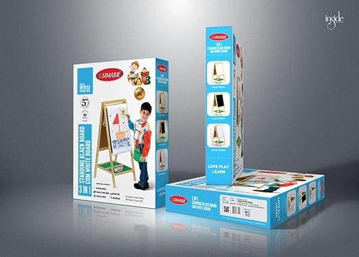 SIMARR 3 in 1 Standing Board, White Board Black Board Art Sheet for Drawing EASAL Board For Kids - Multicolor