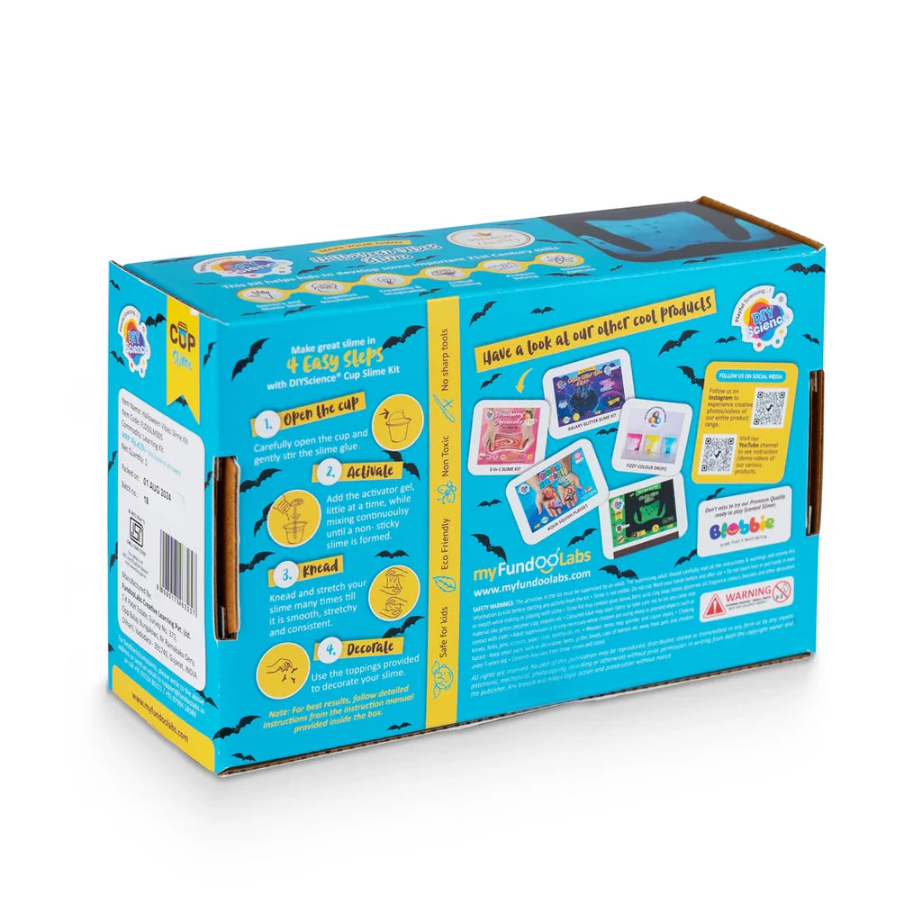 DIYScience Halloween Vibes Slime Kit, Glow in The Dark Slime Making Kit, Scented Slime Glitter Glue, Activator Gel, Aqua Blue Glow in The Dark Powder, Scary Bats Toppings