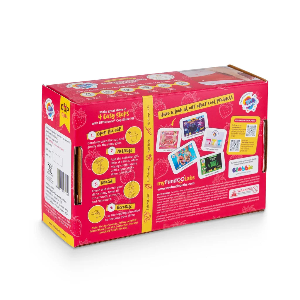 DIYScience Sparkling Strawberry Jam Slime Kit, Make Super Shiny and Stretchy Slime, Strawberry Scented Slime Glue, Activator Gel, Strawberry Slice Toppings