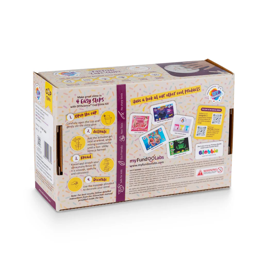 DIYScience Funfetti Cake Slime Kit, Slime Making Kit, 8+ Years, Make Thick, Super Glossy and Stretchy Slime, Cake Scented PVA Slime Glue, Activator Gel, Colorful Funfetti Toppings