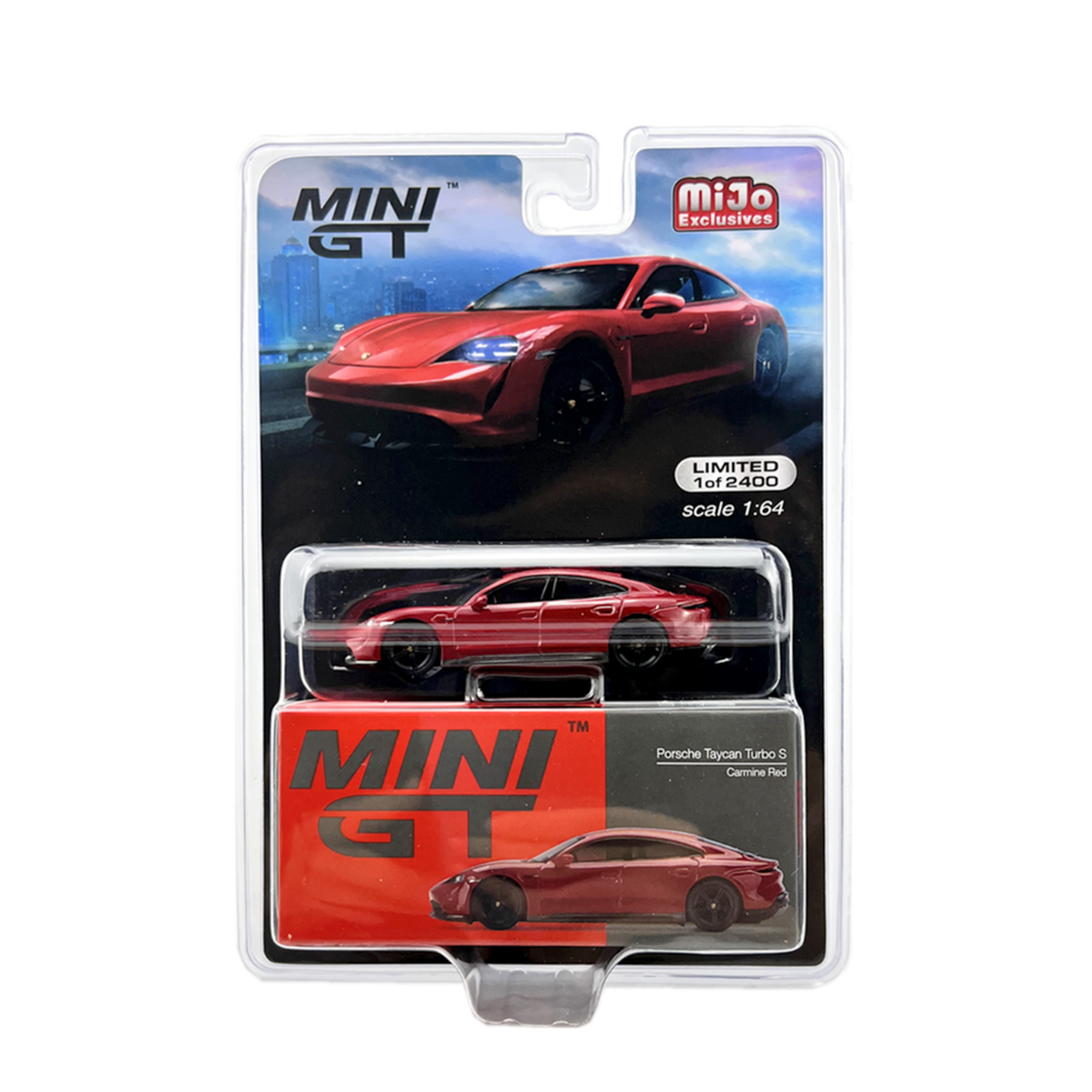 MINI GT Imported Edition Porsche Taycan Turbo S (Carmine Red) - MiJo Exclusives Limited Edition (1 of 2400) #289