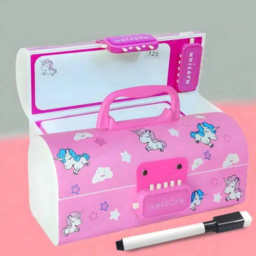 Plastic Kids Pen & Pencil Box | Suitcase Style Password Lock Case, Multi-Layer For Kids, Boys, Girls, Stationary Organizer Case Kids, Return Gift - Assorted