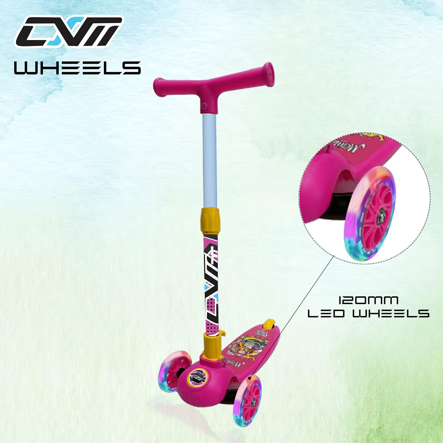 3 Wheel Kids Scooter for Kids of 3 to 10 Years – LED Magic Wheels, Smart Kick Scooter with Foldable & Height Adjustable Handle for Boys and Girls (Pink)