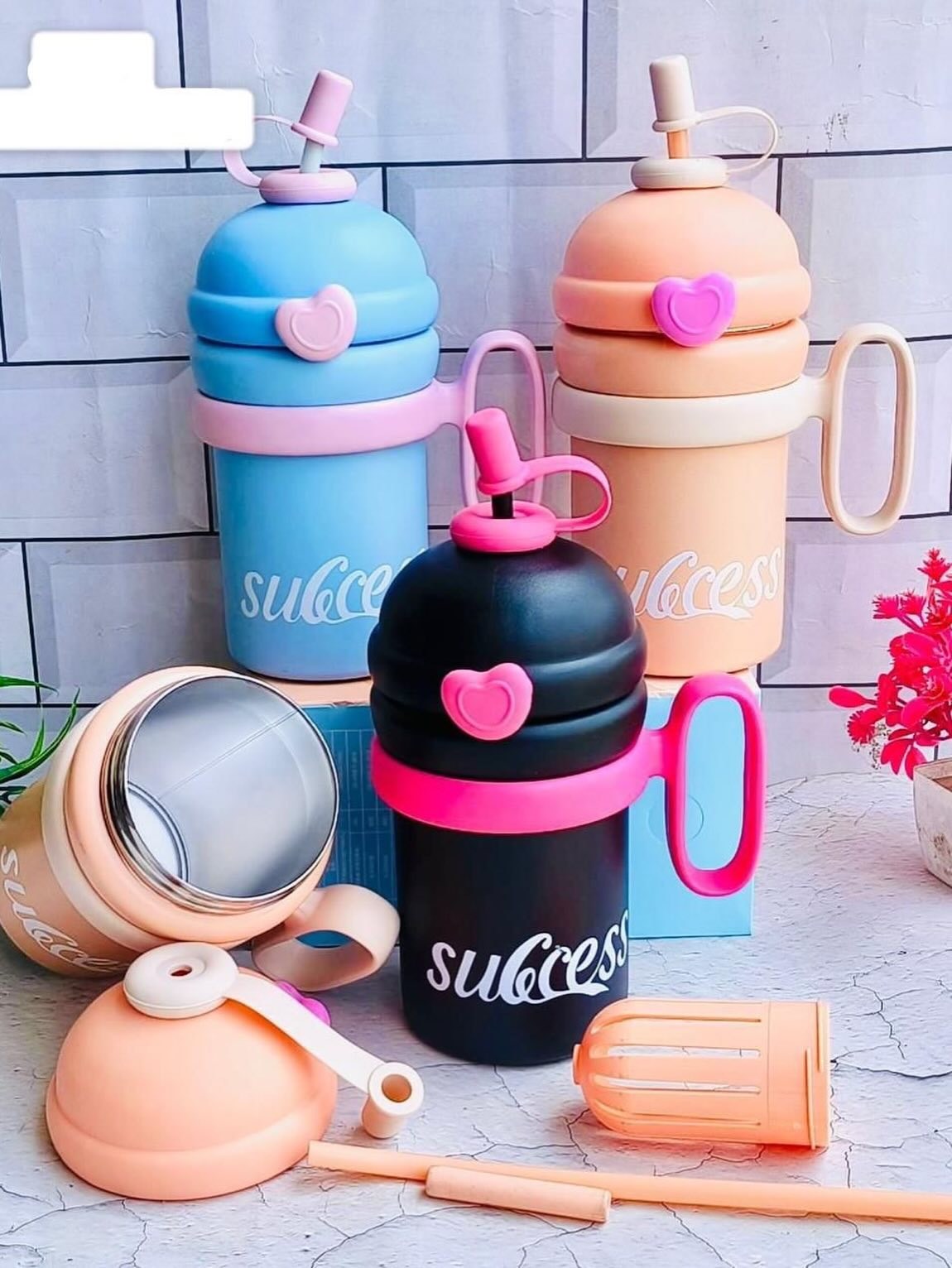 Heart Tulmbler Insulated Flask | Steel Bottle with Straw & Handle 700 ml Stainless Steel Sipper